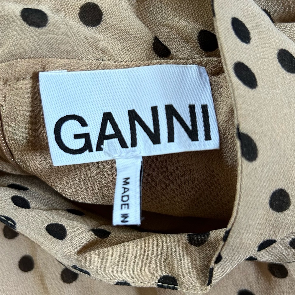 GANNI Neutral Polka Dot Georgette Midi Dress Long Sleeve Scandi Style EU 32/US 0 - Picture 6 of 16